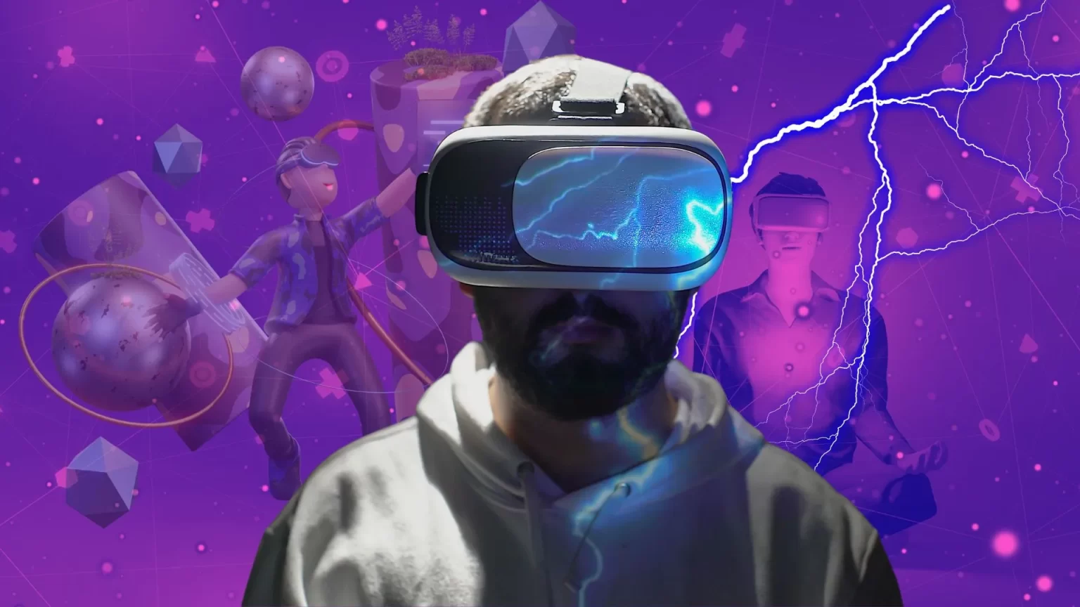 The Metaverse Office Dilemma An illustration made with AI of someone plugged in to a metaverse office through a VR headset