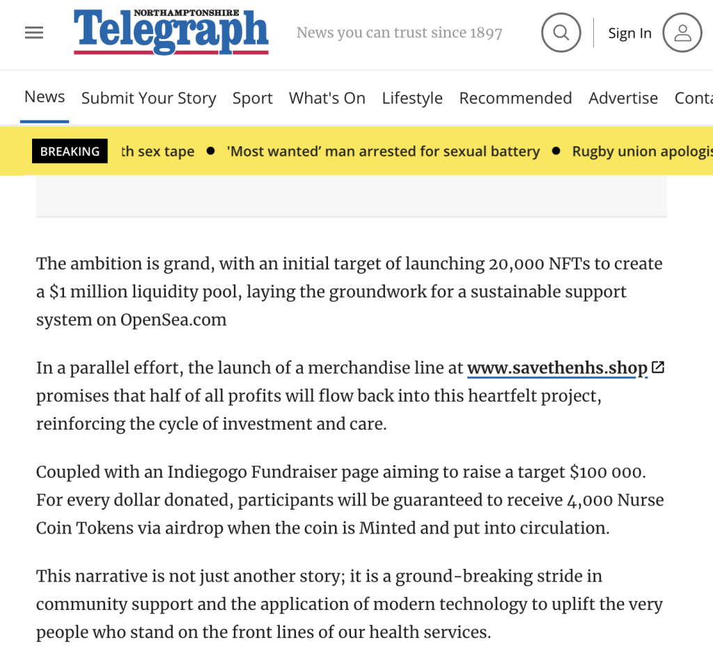 UK newspaper investigates after ‘crypto wizard’ posts NHS token article