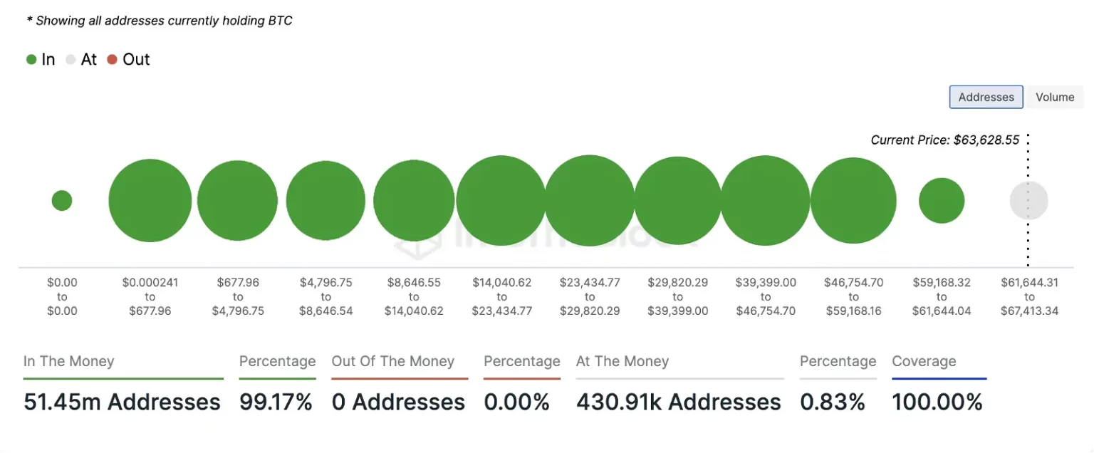 99% Bitcoin addresses in profit as price soars to $63K: What now?