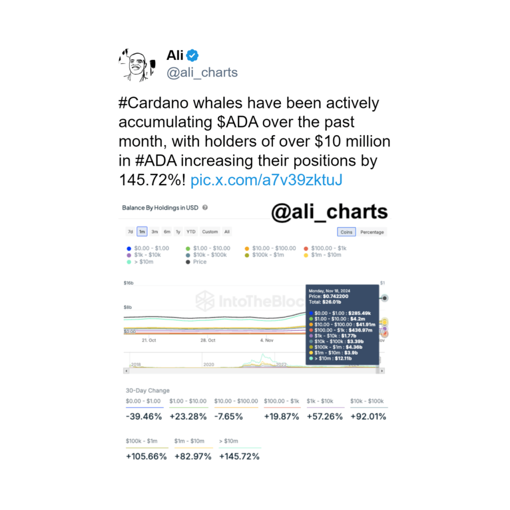 Cardano ($ADA) Surges Over 40% in a Week as Whale Transactions Hit New Highs