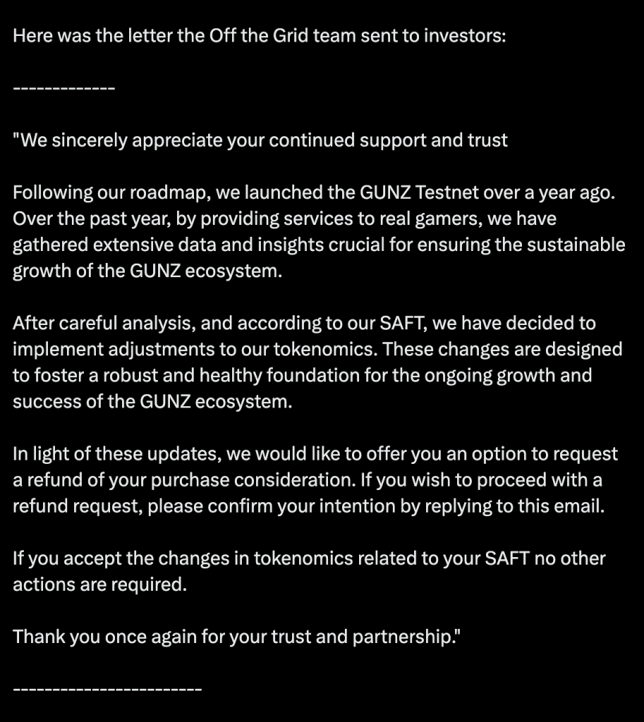 Off The Grid confidential letter sparks speculation around tokenomics