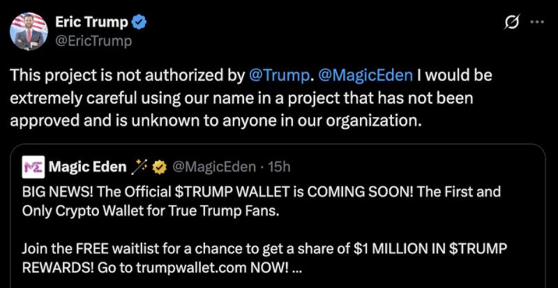 Magic Eden’s “Official Trump Wallet” Backfires After Trump Family Disavows Project